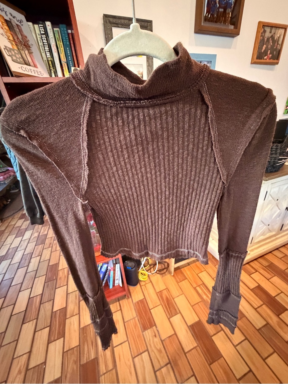 BDG Brown Ribbed Mock Turtleneck Sweater